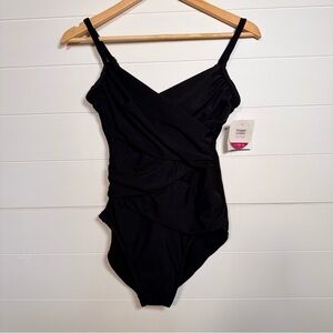 NWT Croft & Barrow Black with gold spray Tummy Slimmer One-Piece Swimsuit Size 8